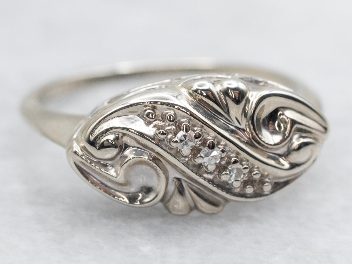 Swirling Three Stone Vintage Diamond Ring