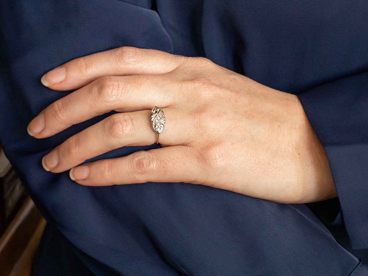 Swirling Three Stone Vintage Diamond Ring