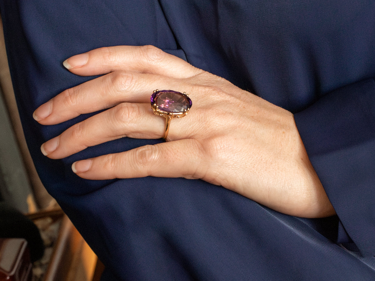 Oval-Cut Amethyst Solitaire Cocktail Ring