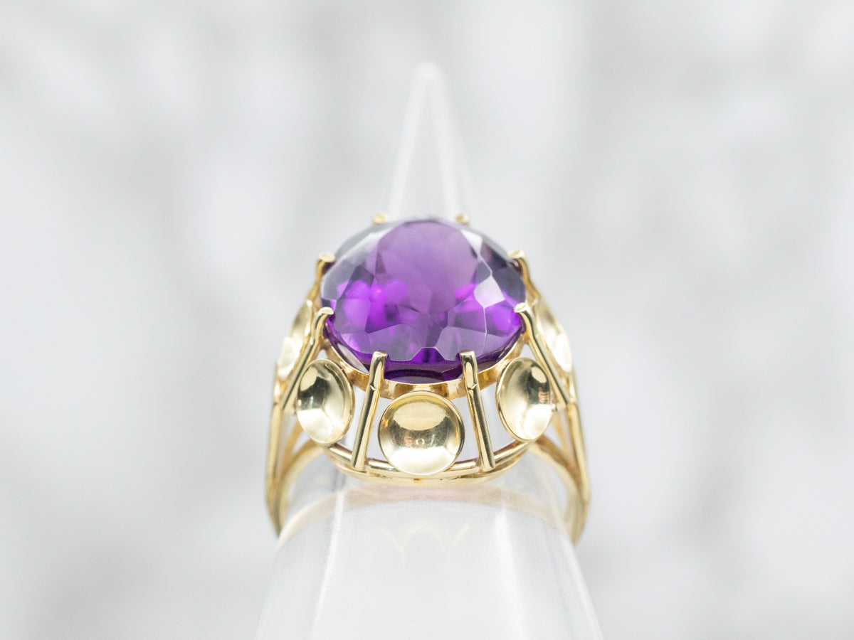 Mid-Century Green Gold Amethyst Cocktail Ring