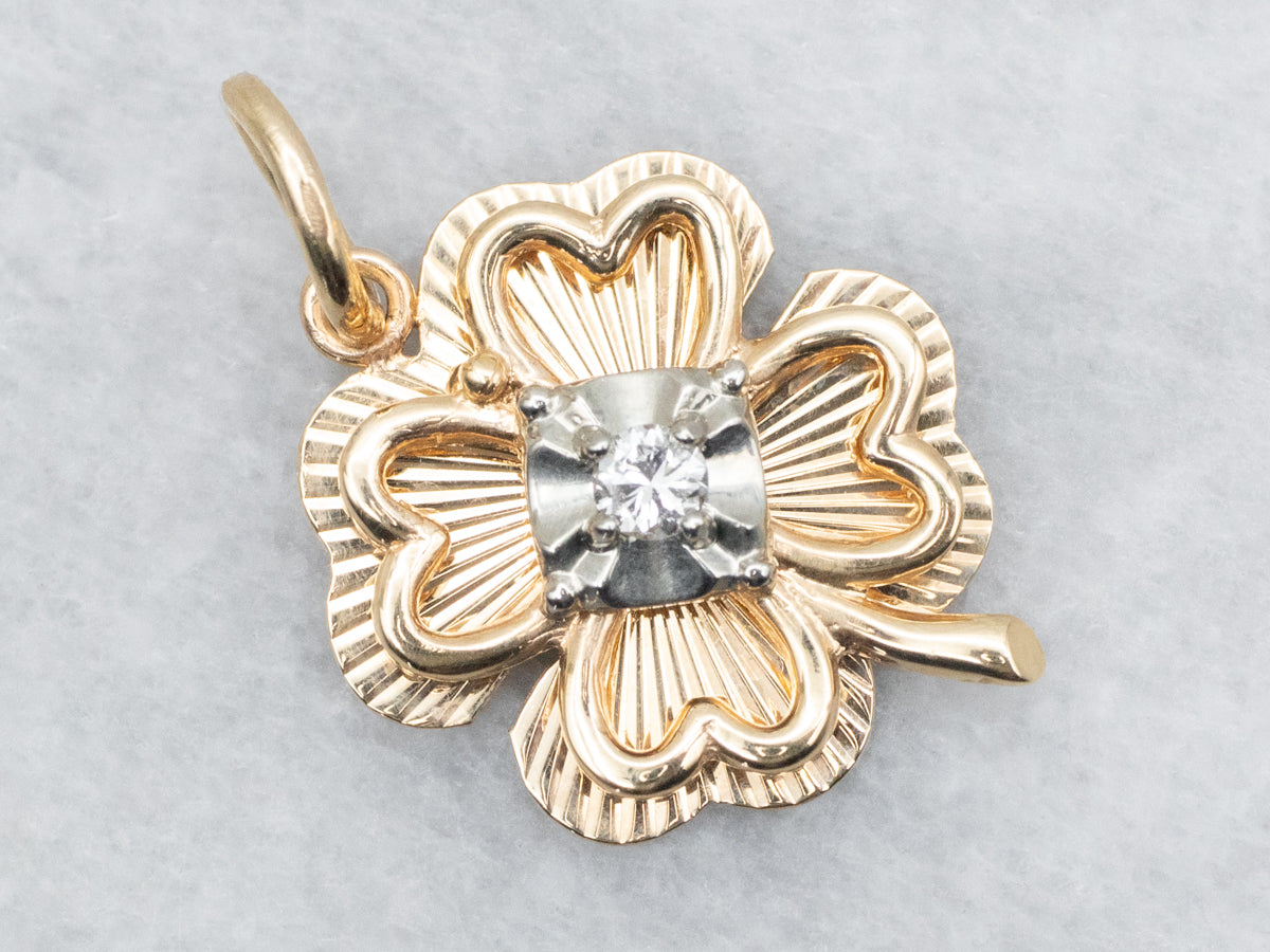 Lucky Diamond Four Leaf Clover Pendant