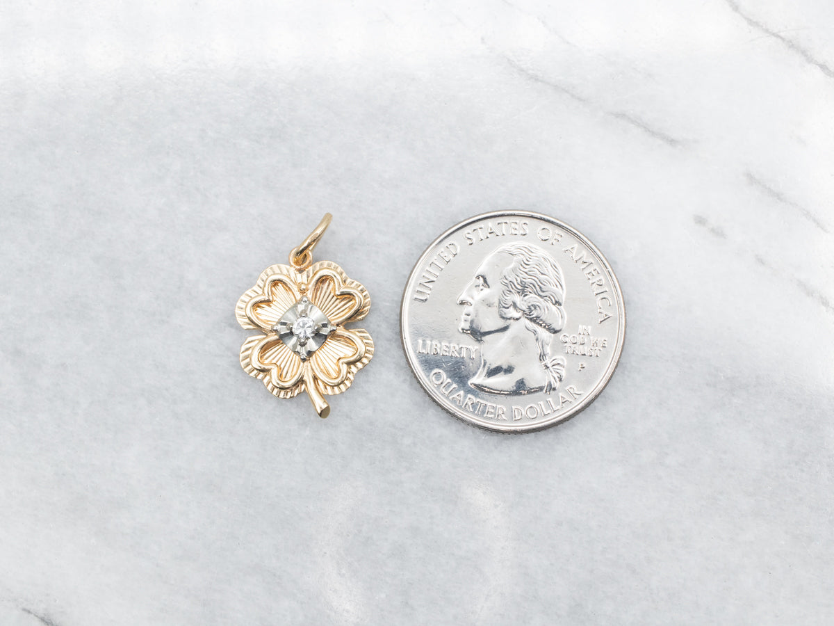 Lucky Diamond Four Leaf Clover Pendant
