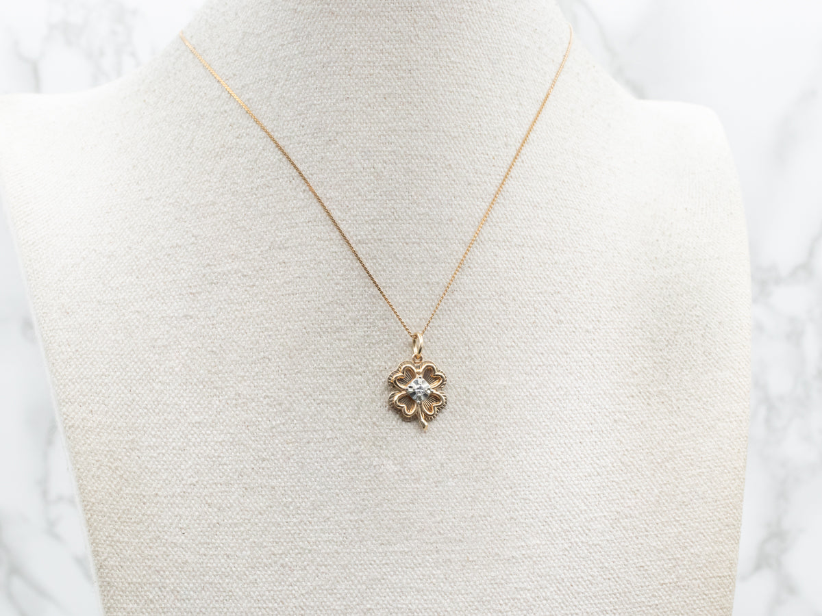 Lucky Diamond Four Leaf Clover Pendant