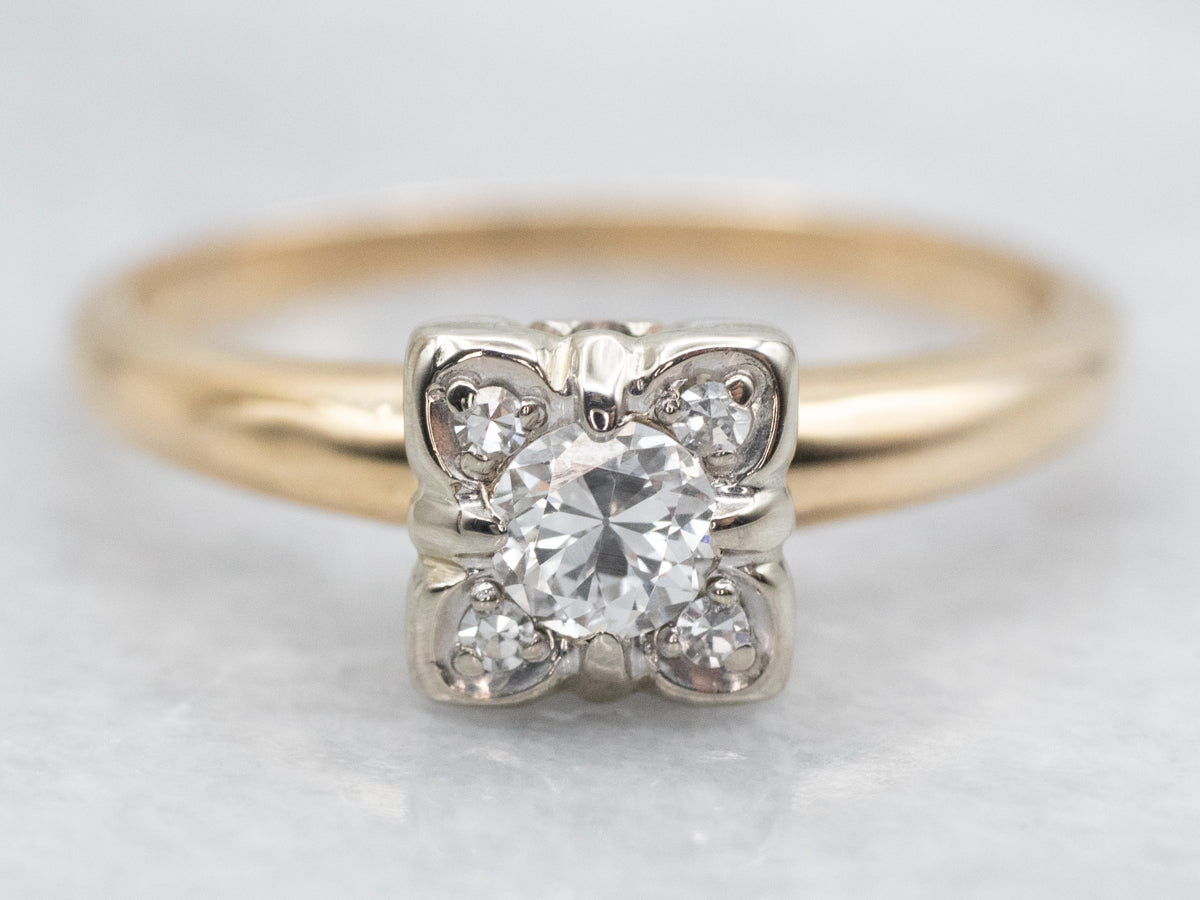 Vintage Floral European Cut Diamond Engagement Ring