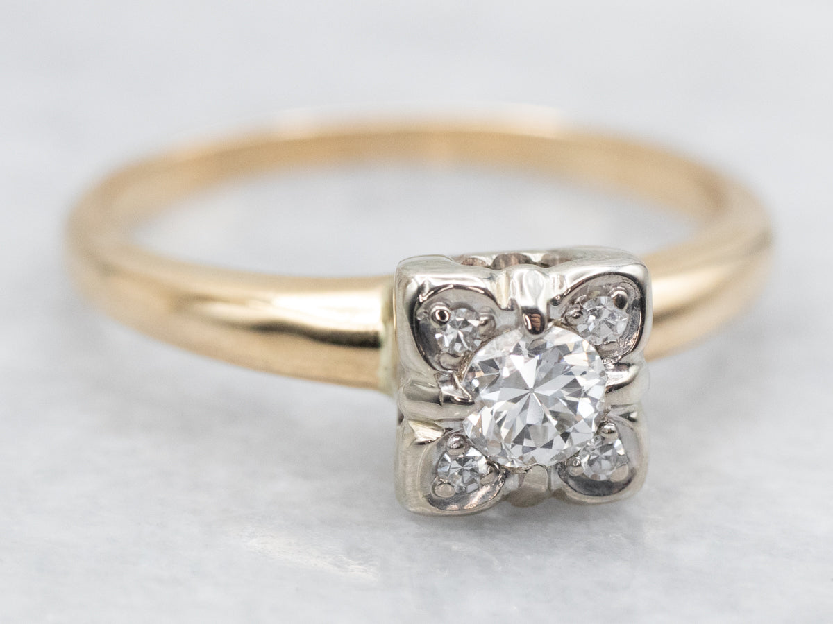 Vintage Floral European Cut Diamond Engagement Ring
