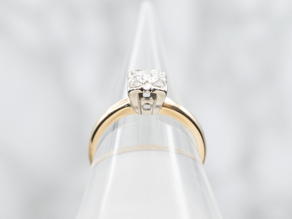 Vintage Floral European Cut Diamond Engagement Ring