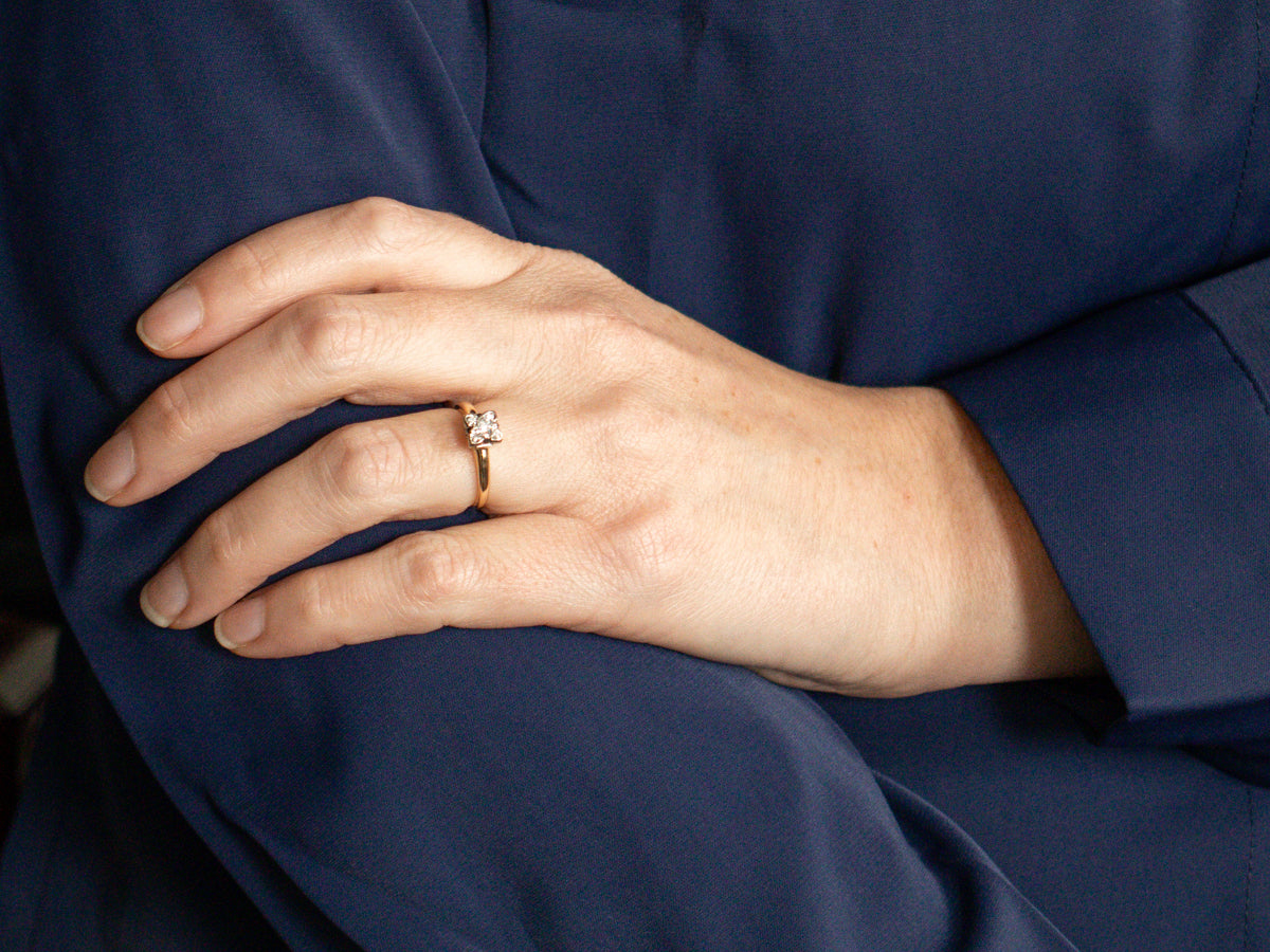 Vintage Floral European Cut Diamond Engagement Ring