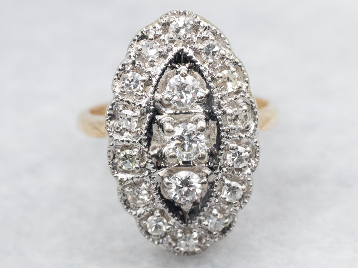 Mid Century Two Tone Diamond Dinner Ring