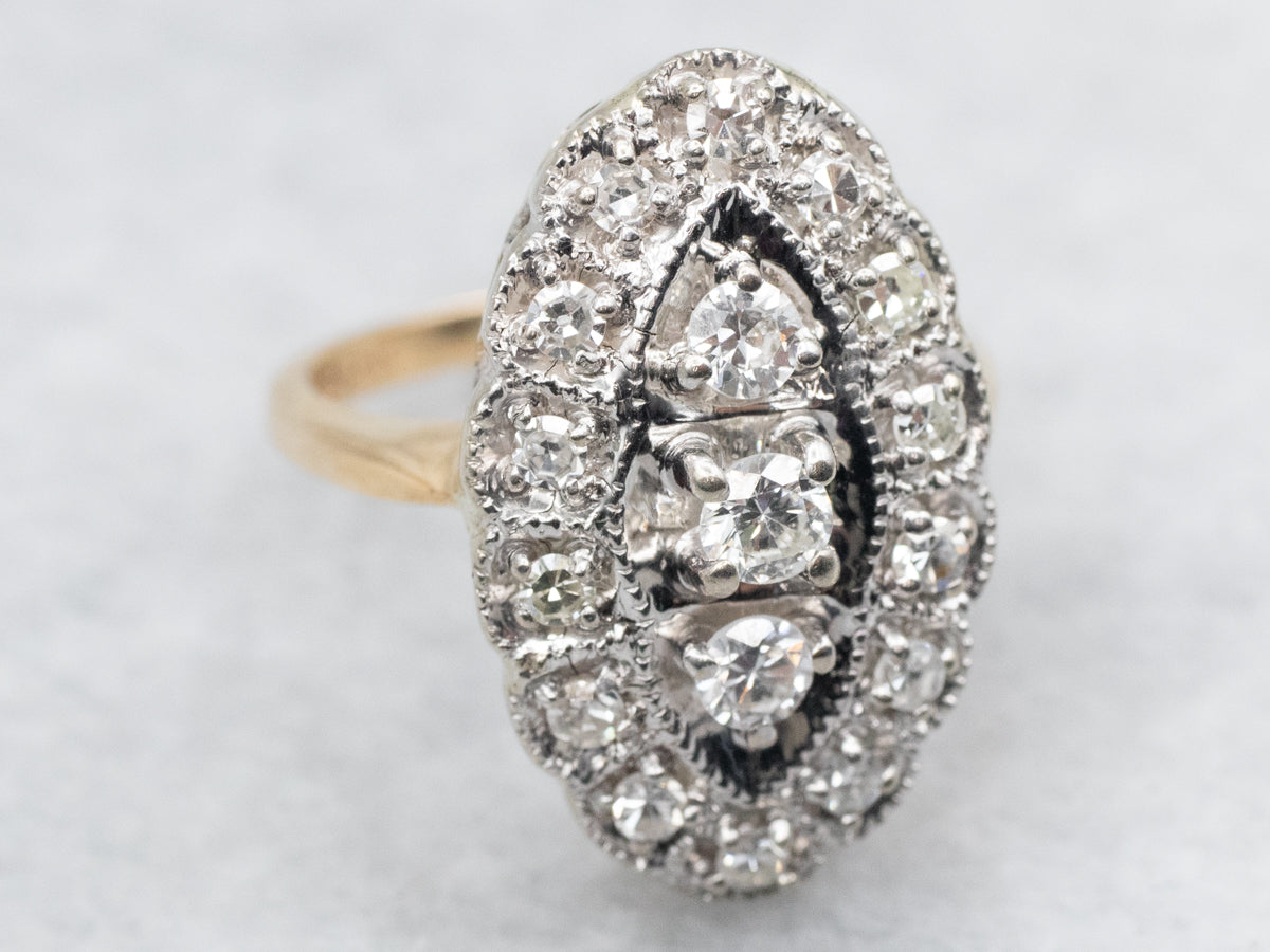 Mid Century Two Tone Diamond Dinner Ring