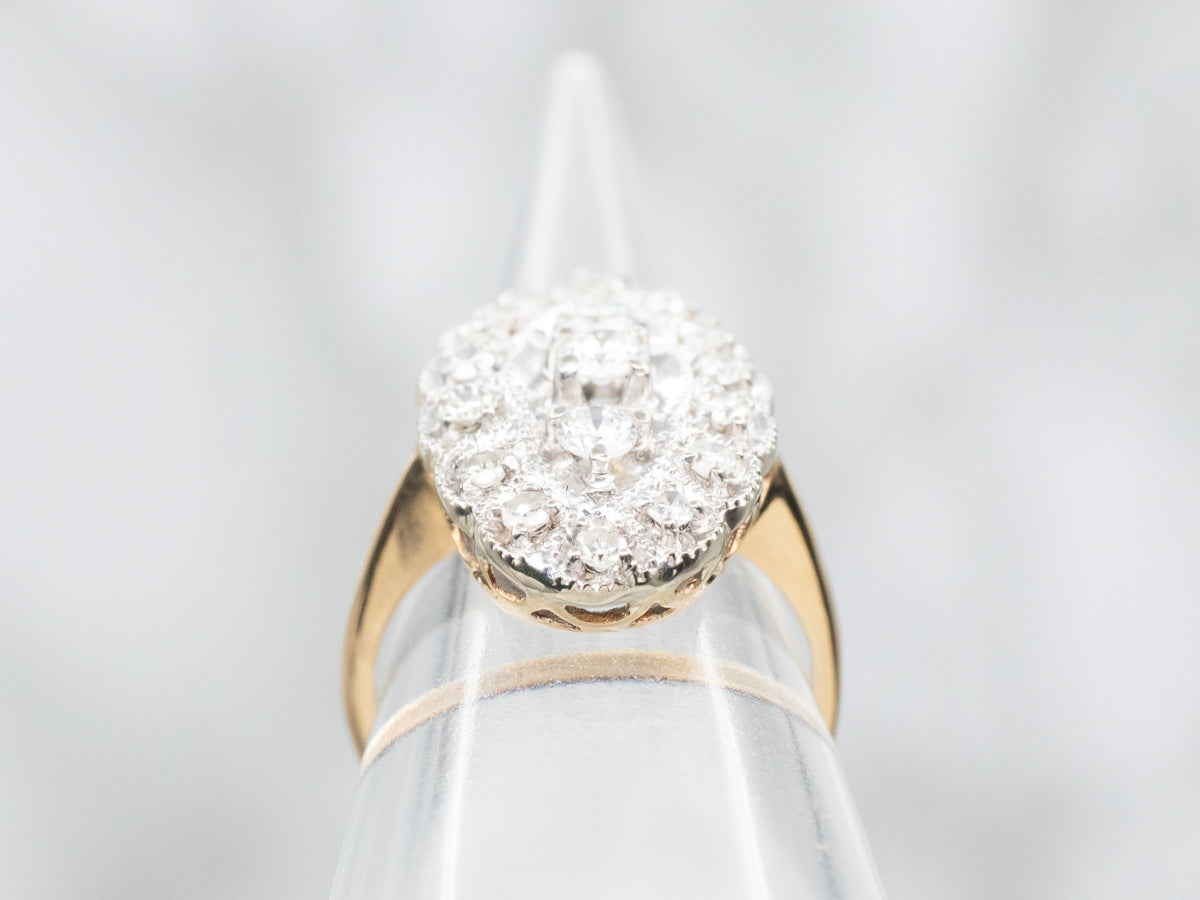 Mid Century Two Tone Diamond Dinner Ring