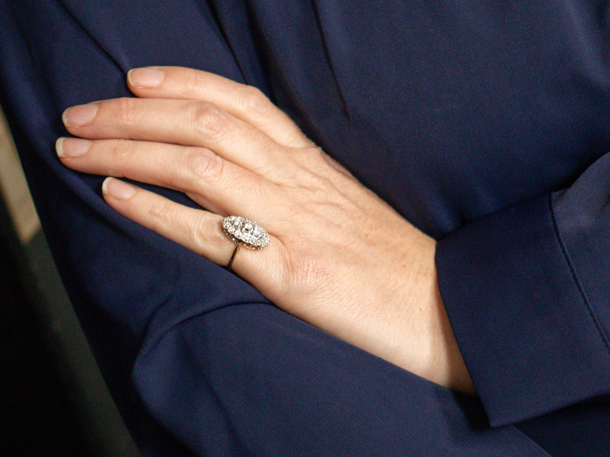 Mid Century Two Tone Diamond Dinner Ring