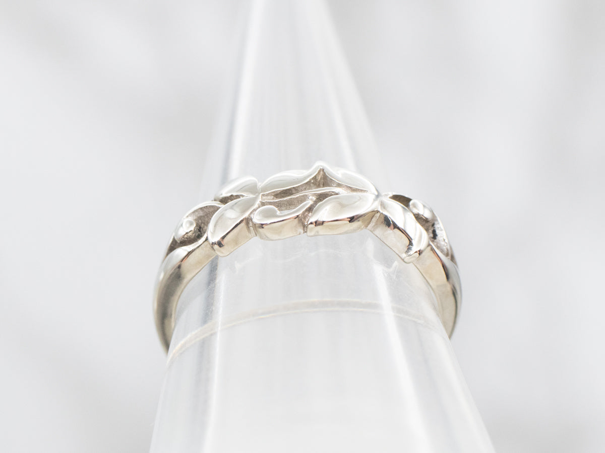 Vintage Art Carved White Gold Botanical Band