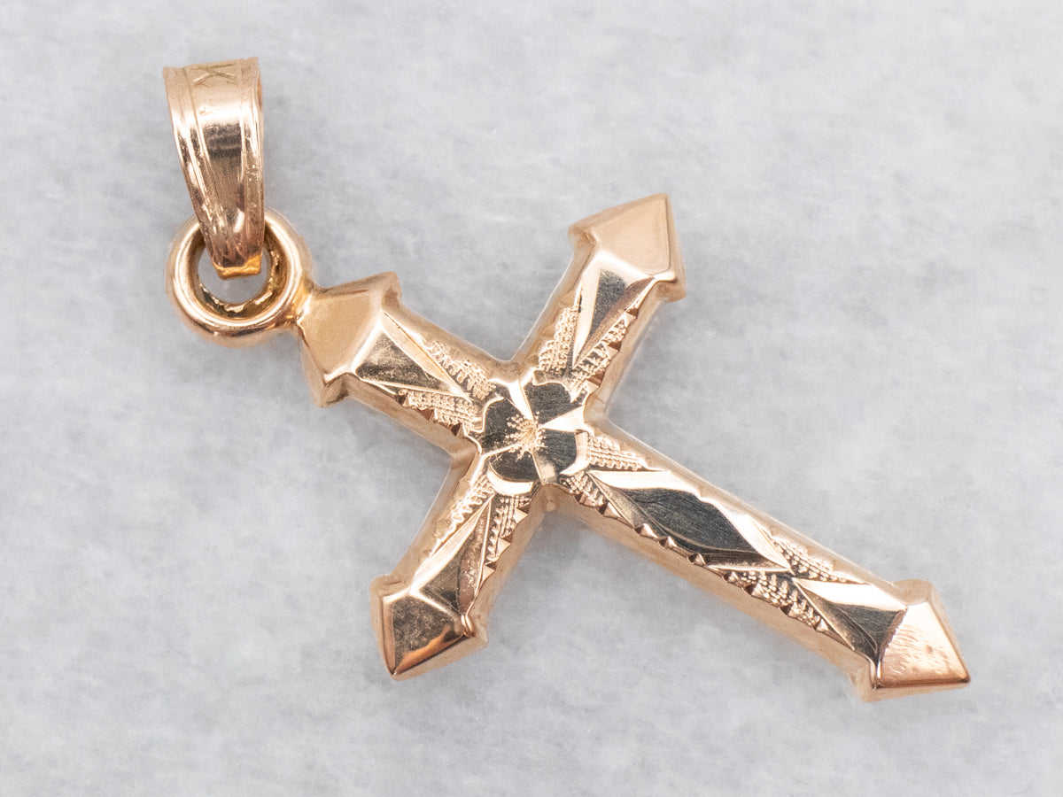 Vintage Etched Floral Cross Pendant