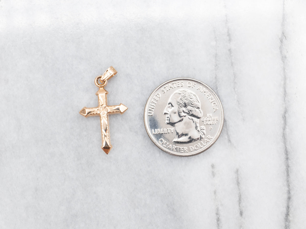 Vintage Etched Floral Cross Pendant