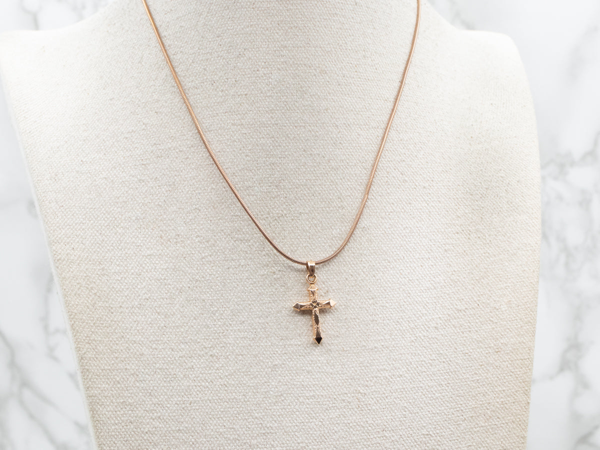 Vintage Etched Floral Cross Pendant
