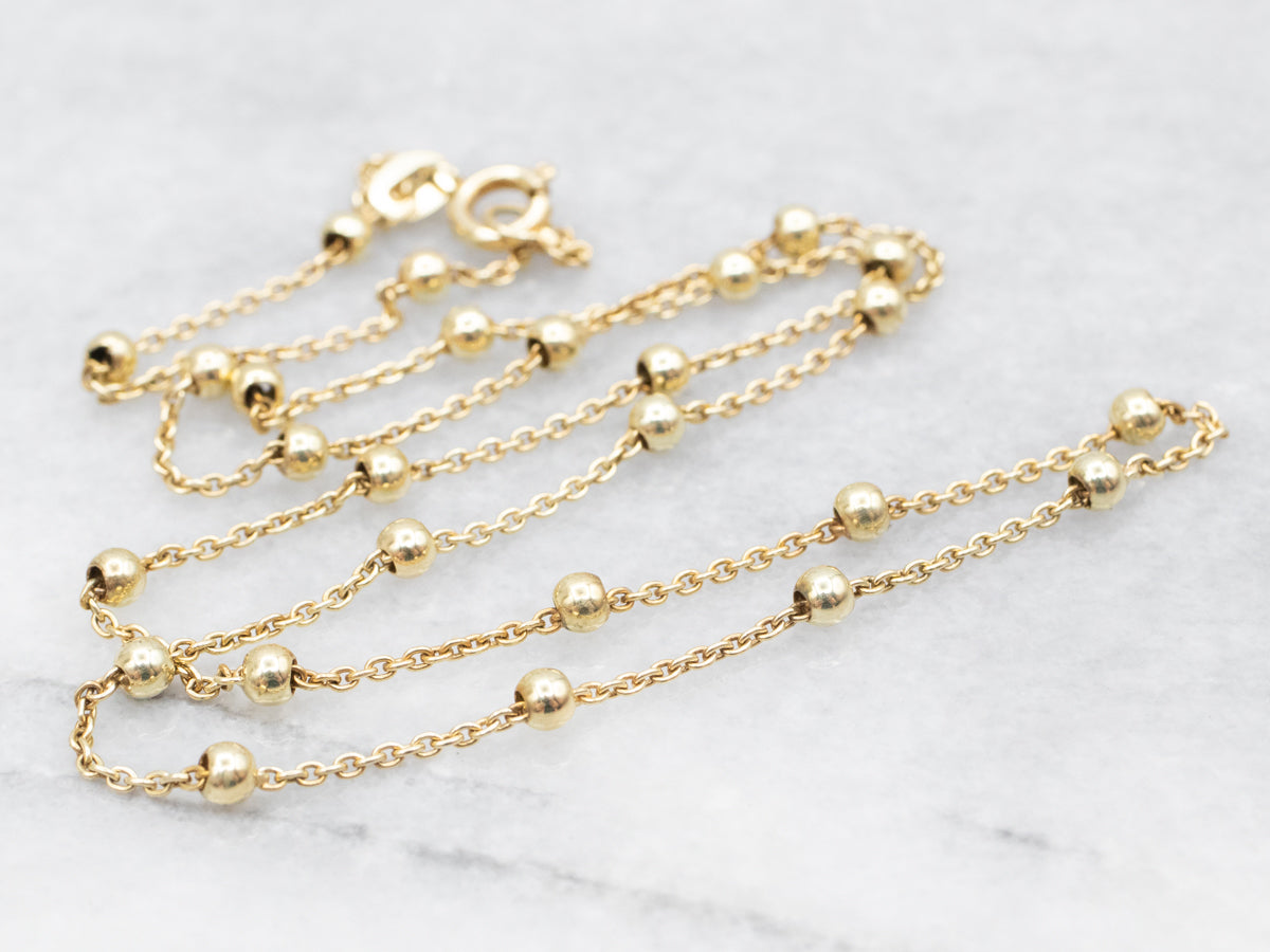 Beaded Gold Station Chain Spring Ring Clasp