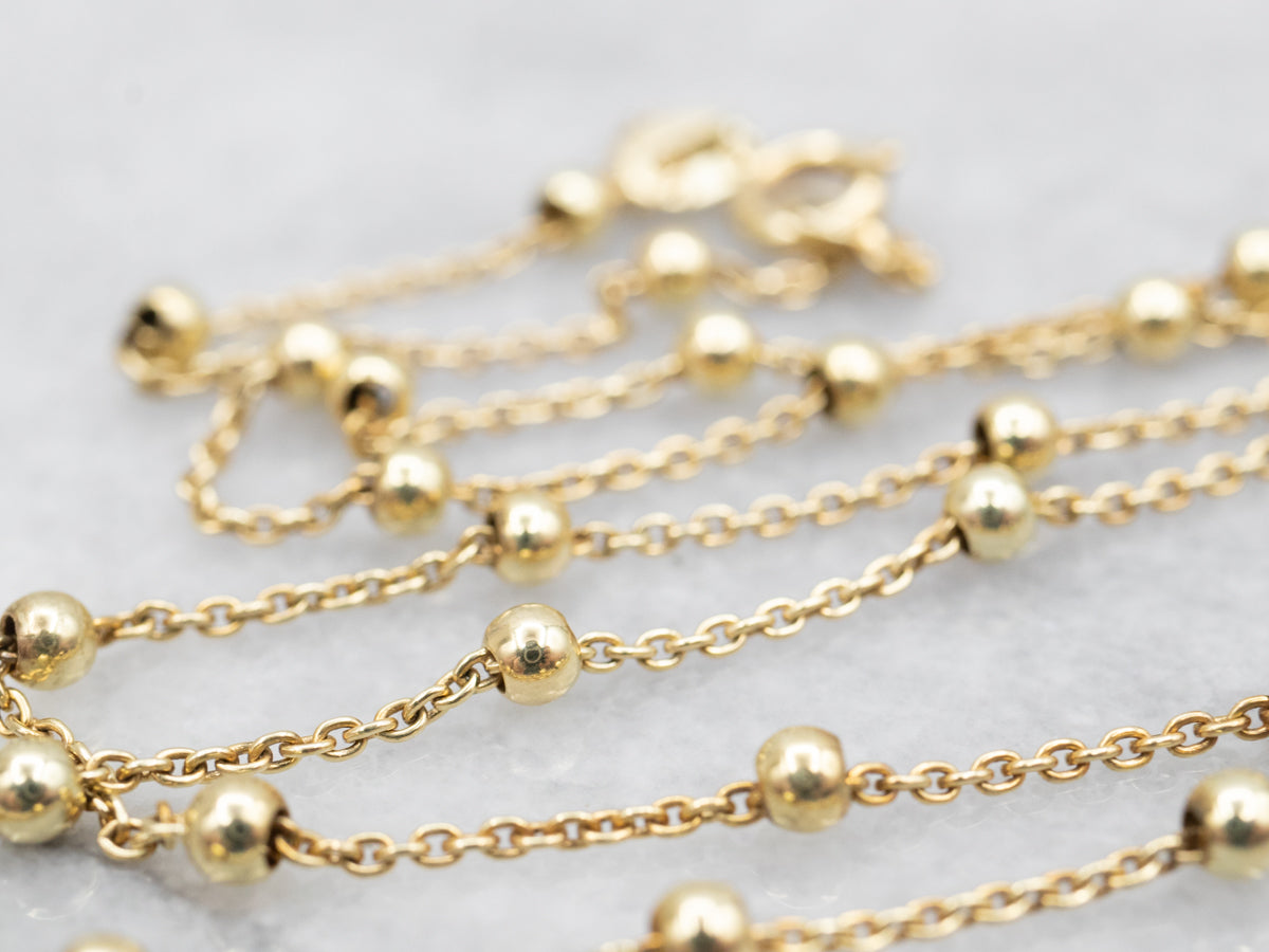 Beaded Gold Station Chain Spring Ring Clasp