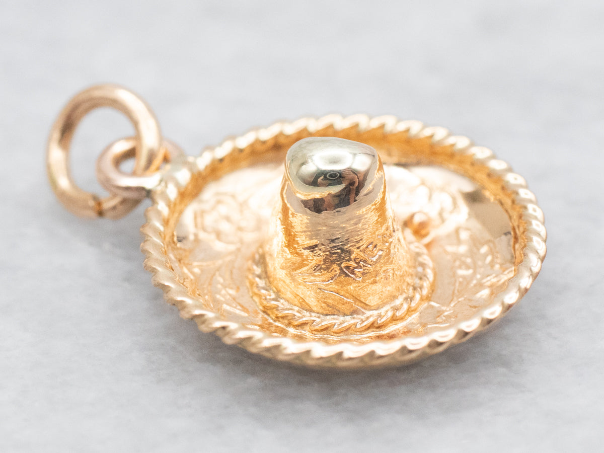 Etched Gold Sombrero Charm Pendant