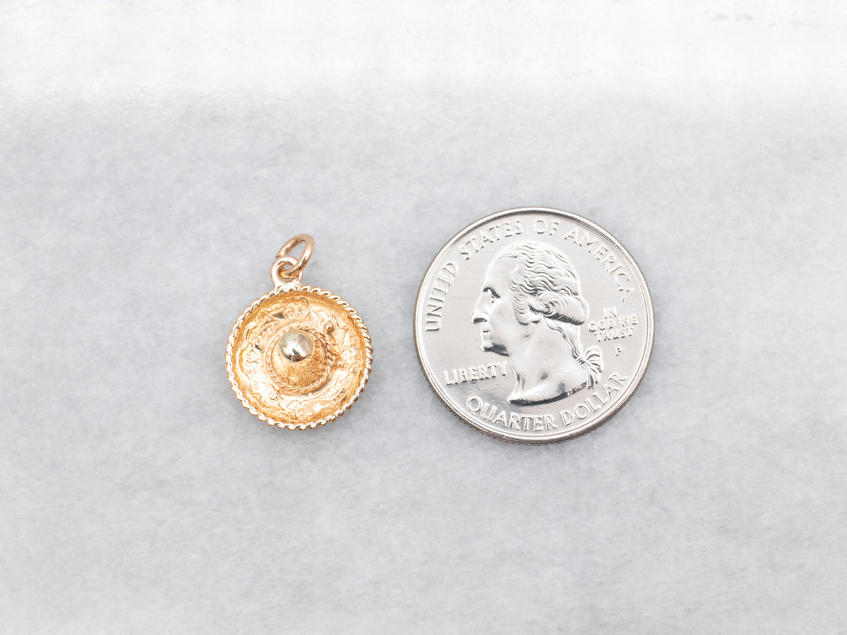 Etched Gold Sombrero Charm Pendant