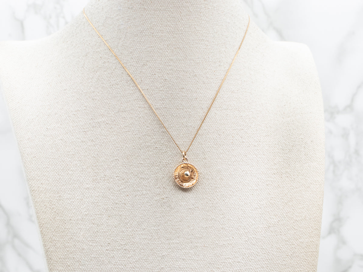 Etched Gold Sombrero Charm Pendant
