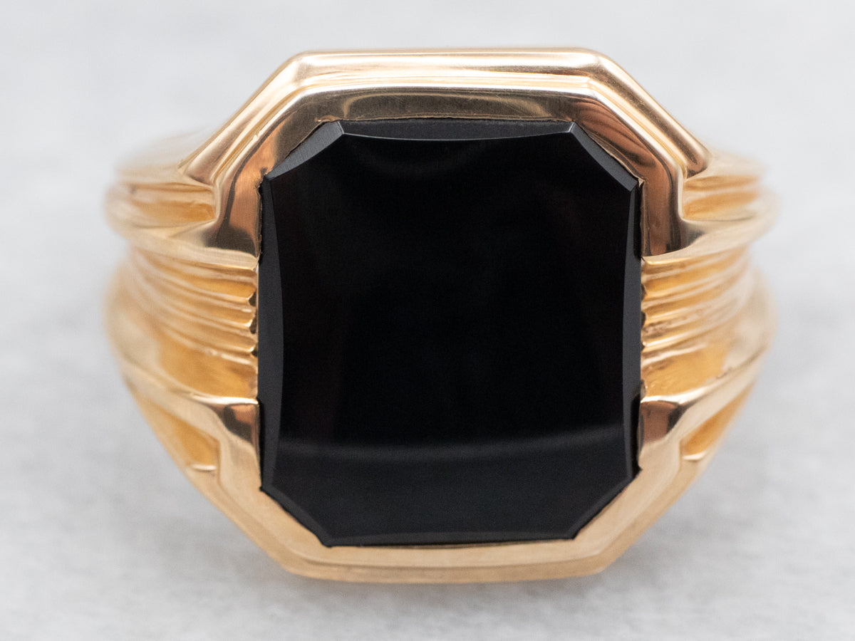 Mid-Century Men's Emerald Cut Black Onyx Ring
