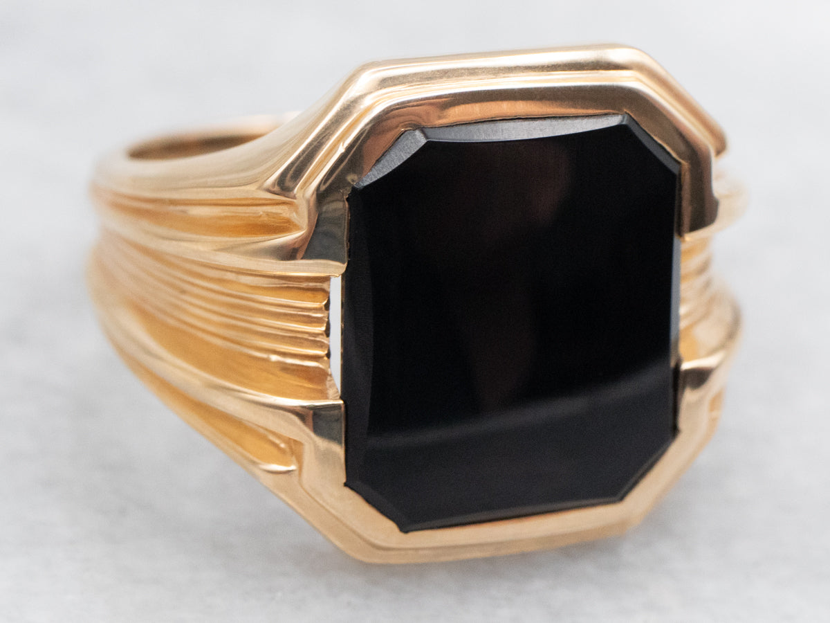 Mid-Century Men's Emerald Cut Black Onyx Ring