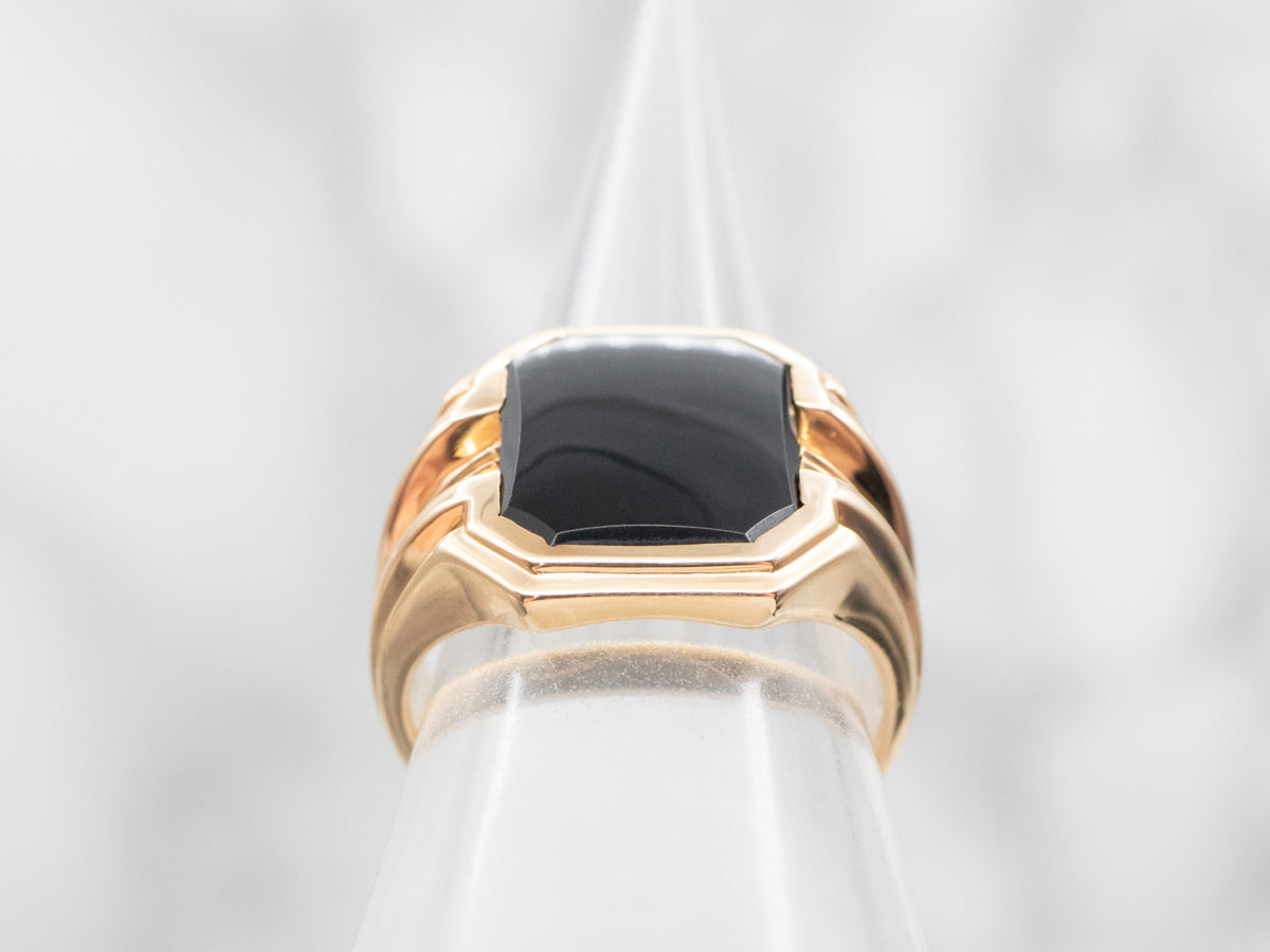 Mid-Century Men's Emerald Cut Black Onyx Ring
