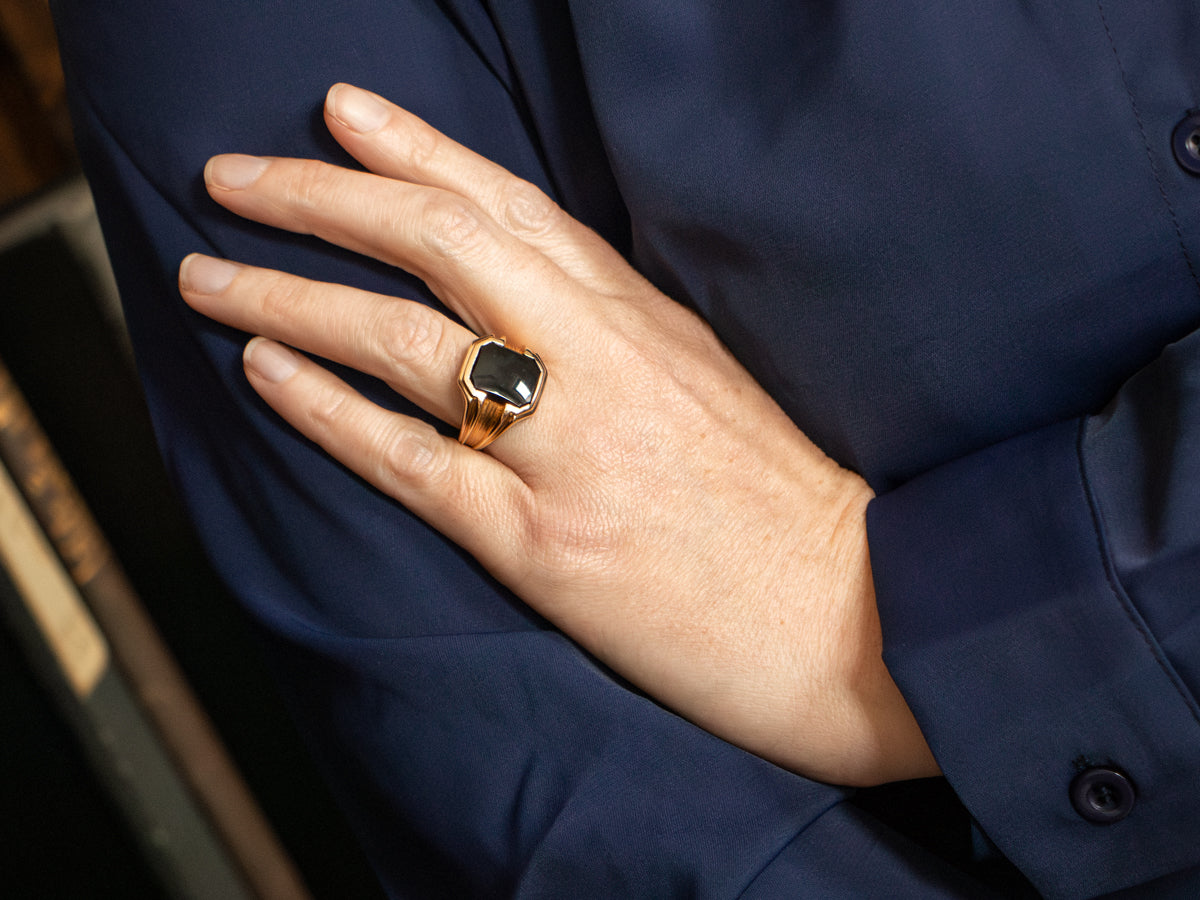 Mid-Century Men's Emerald Cut Black Onyx Ring