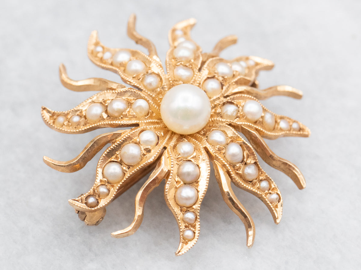 Victorian Era Seed Pearl Sunburst Brooch