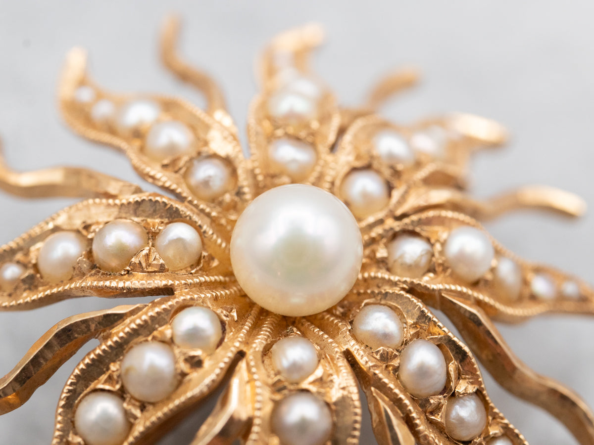 Victorian Era Seed Pearl Sunburst Brooch