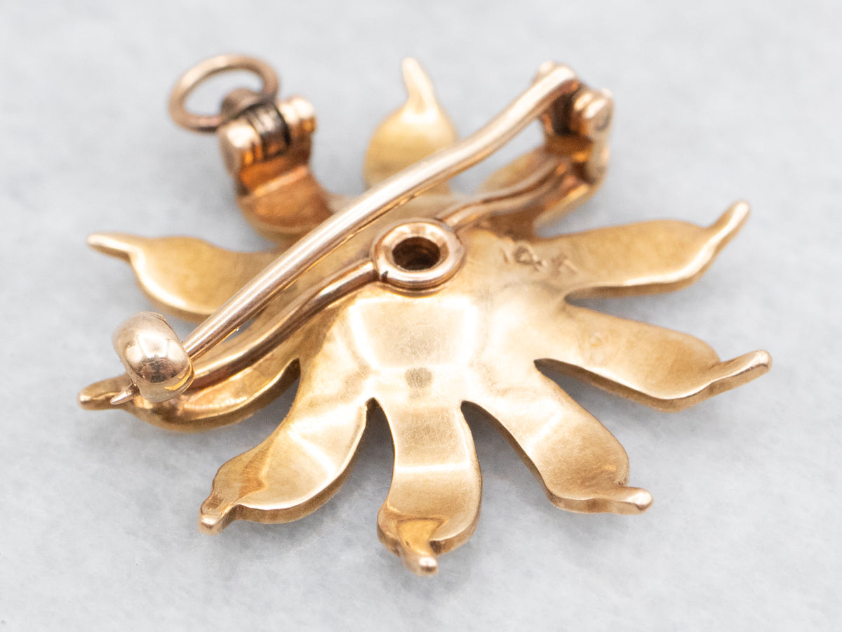 Victorian Opal and Seed Pearl Flower Brooch or Pendant