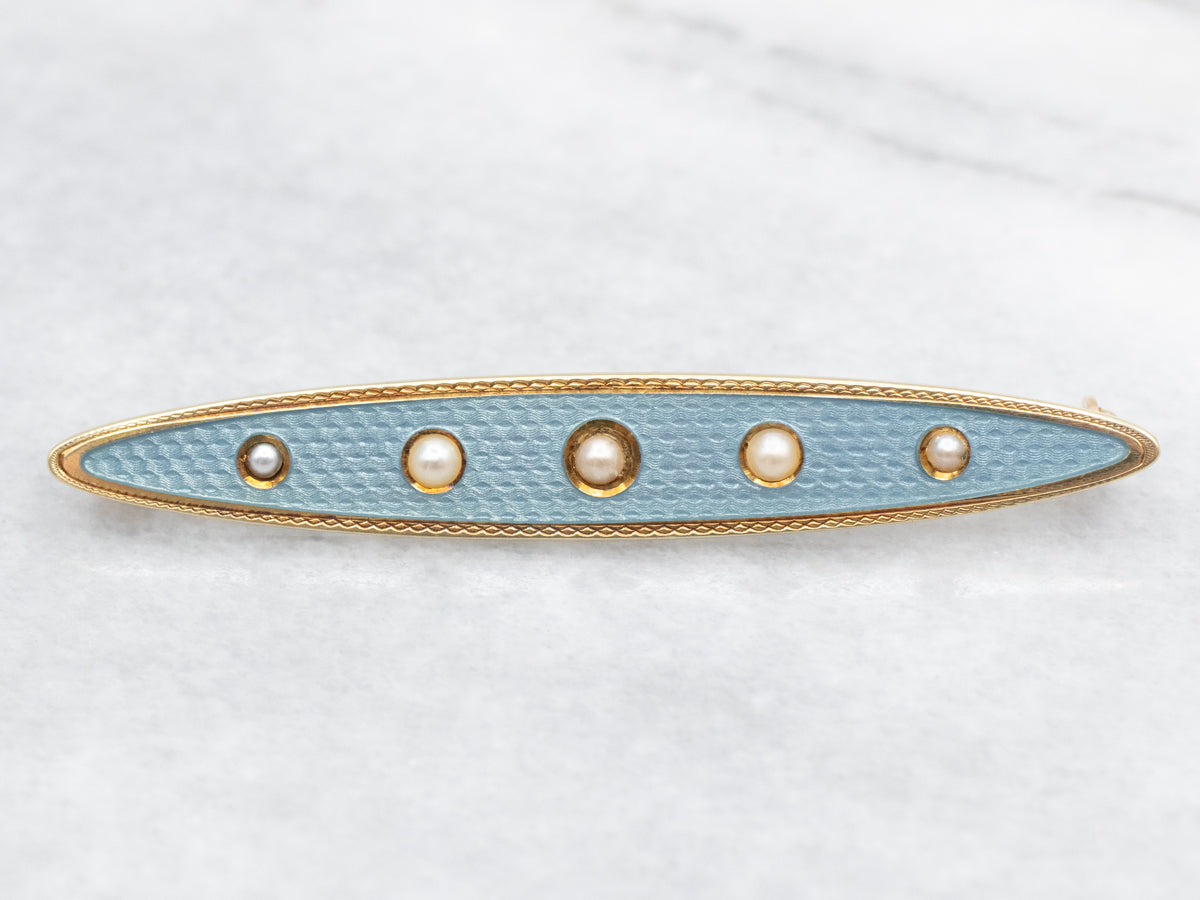 Art Nouveau Era Enamel and Seed Pearl Honeymoon Pin