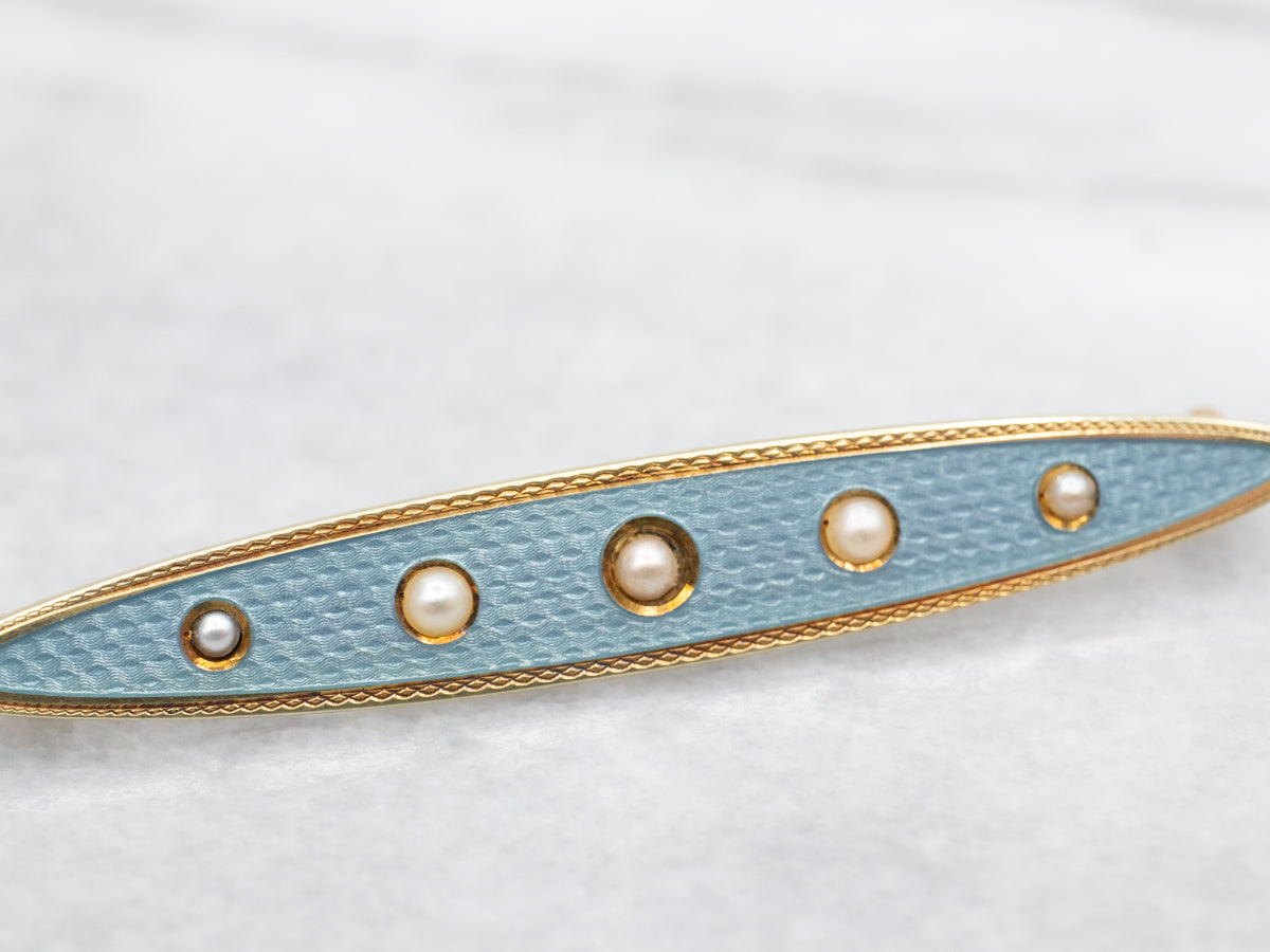 Art Nouveau Era Enamel and Seed Pearl Honeymoon Pin