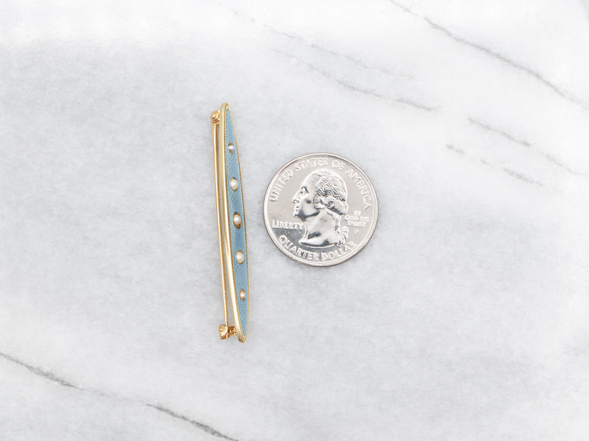 Art Nouveau Era Enamel and Seed Pearl Honeymoon Pin