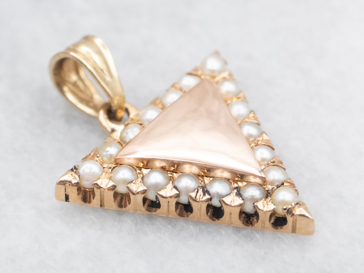 Antique Signet Pendant with Seed Pearl Frame in Gold