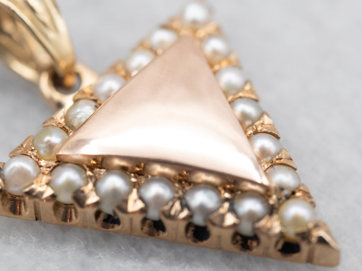 Antique Signet Pendant with Seed Pearl Frame in Gold