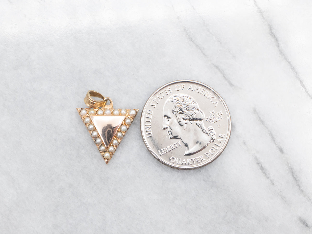 Antique Signet Pendant with Seed Pearl Frame in Gold