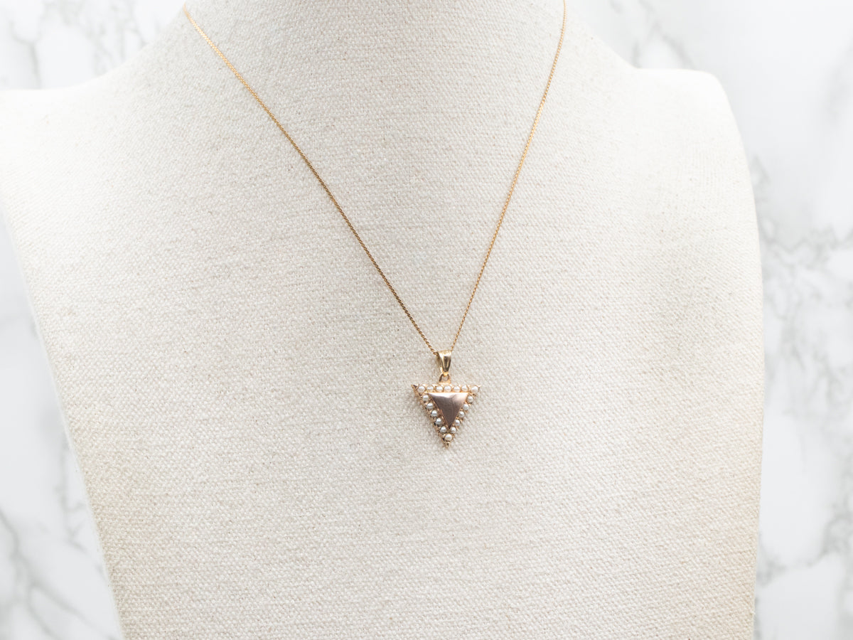Antique Signet Pendant with Seed Pearl Frame in Gold
