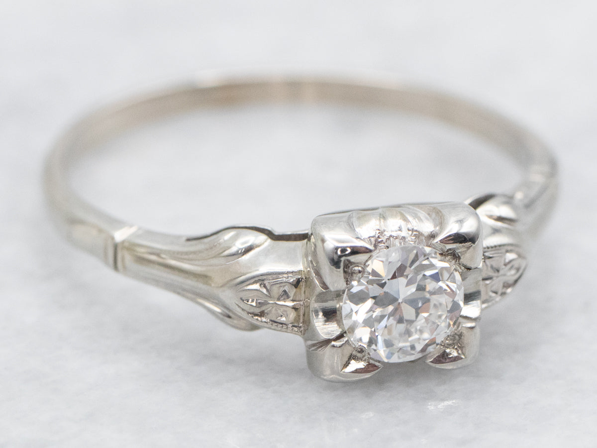 Retro Era European Cut Diamond Solitaire Engagement Ring