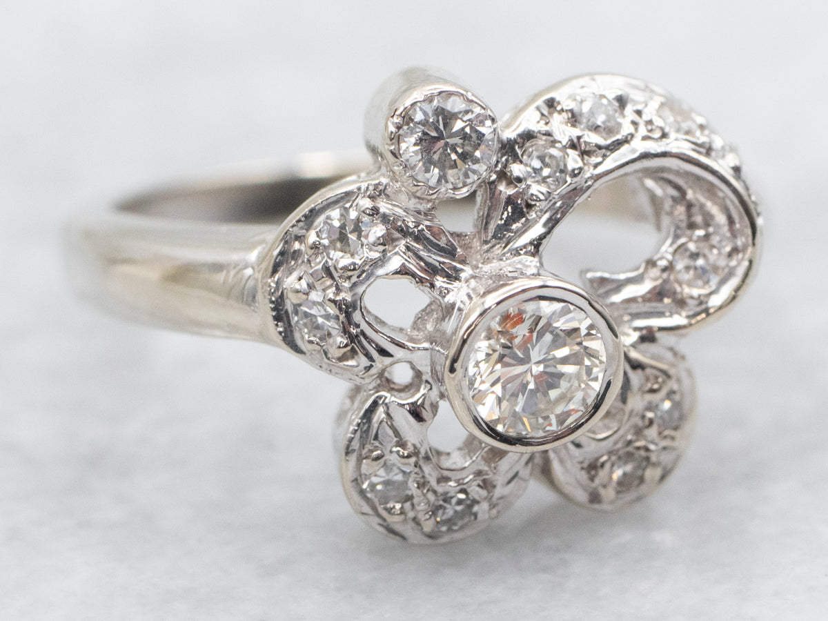 Retro Swirling Diamond Cocktail Ring