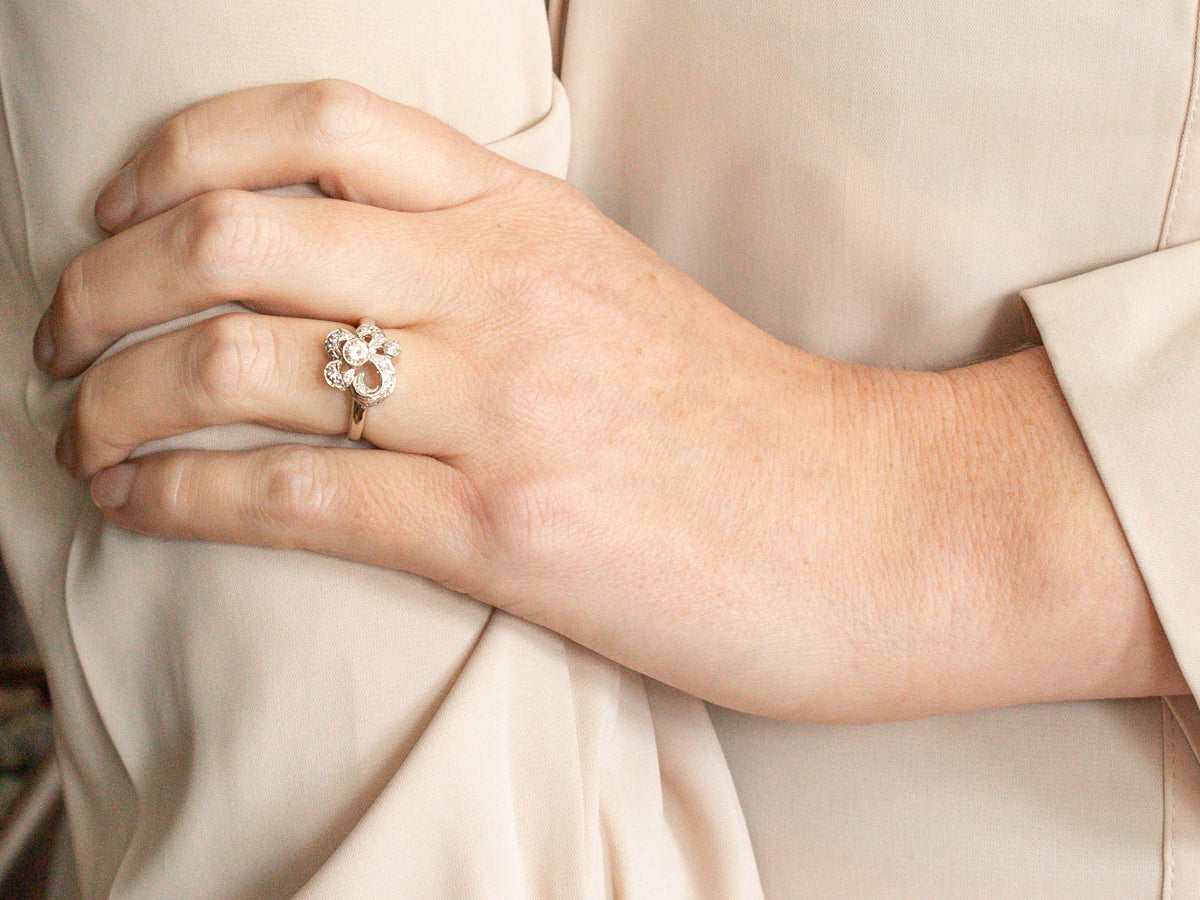 Retro Swirling Diamond Cocktail Ring