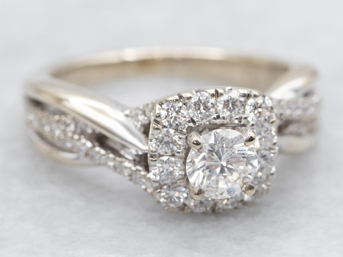 Woven Diamond Halo Modern Engagement Ring