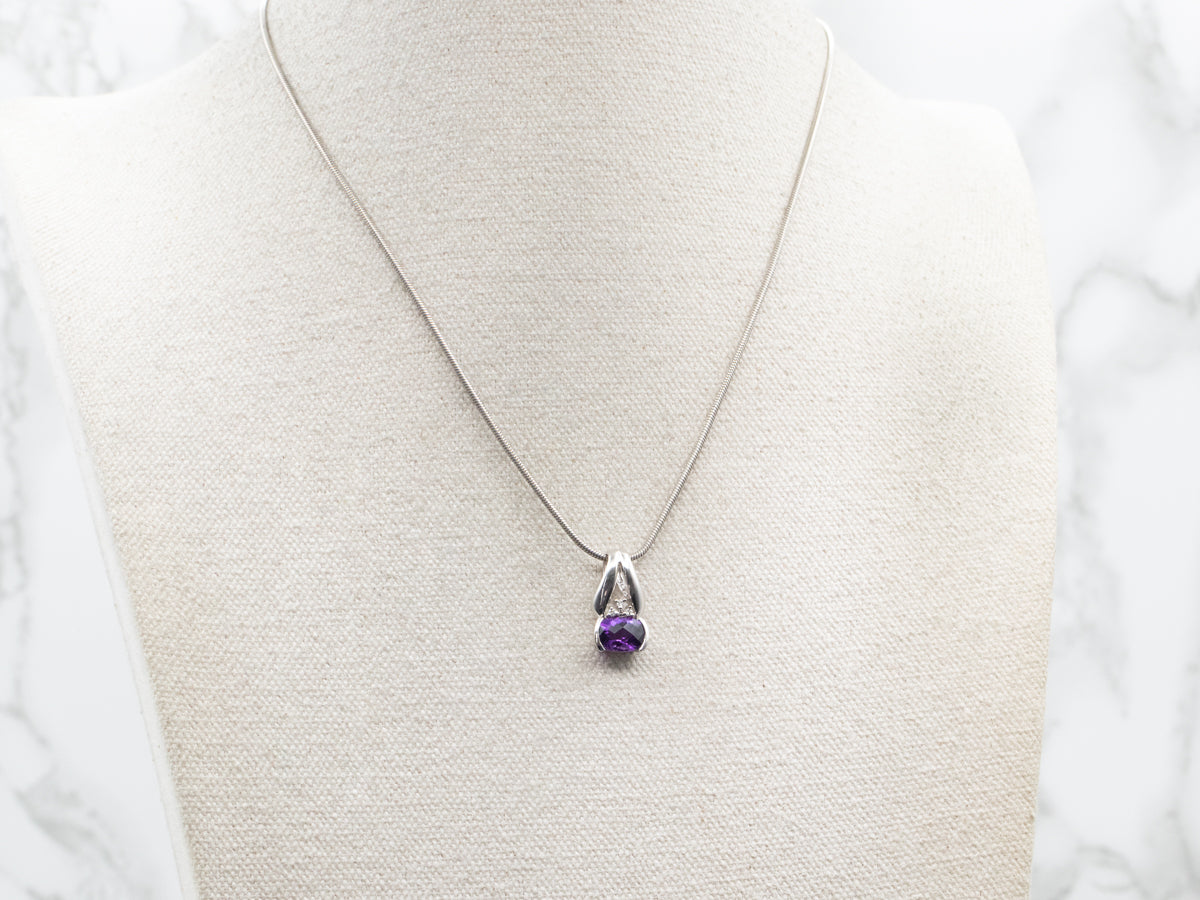 Modern Amethyst and Diamond Pendant