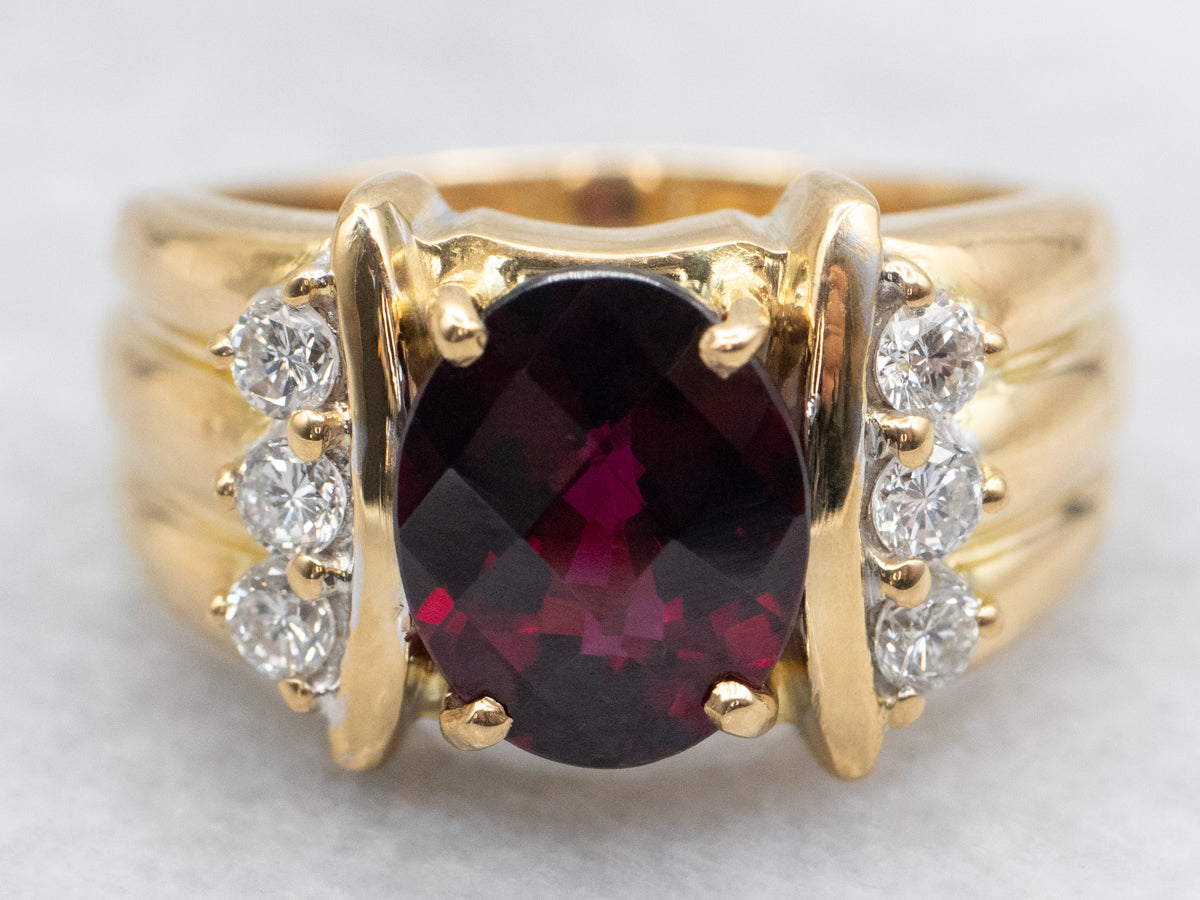Pineapple Cut Garnet and Diamond Cocktail Ring
