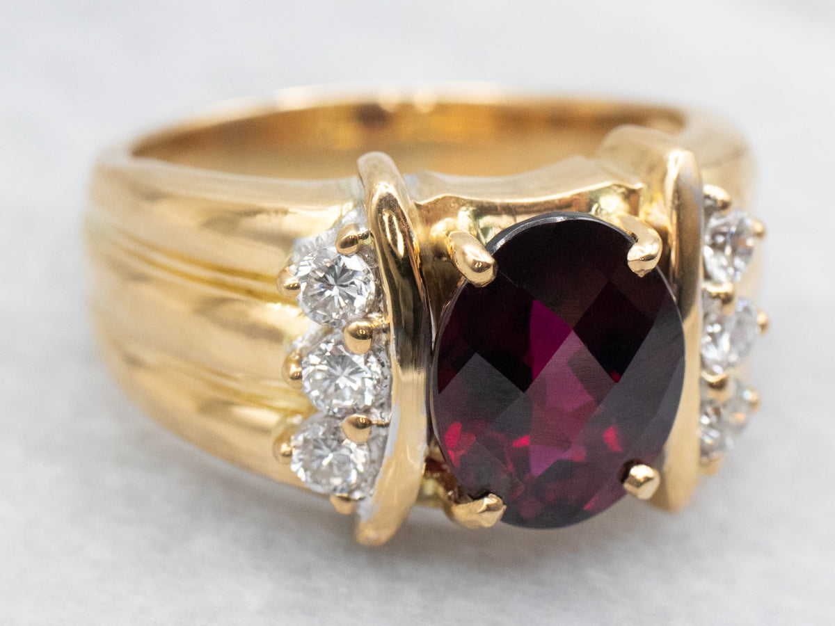 Pineapple Cut Garnet and Diamond Cocktail Ring