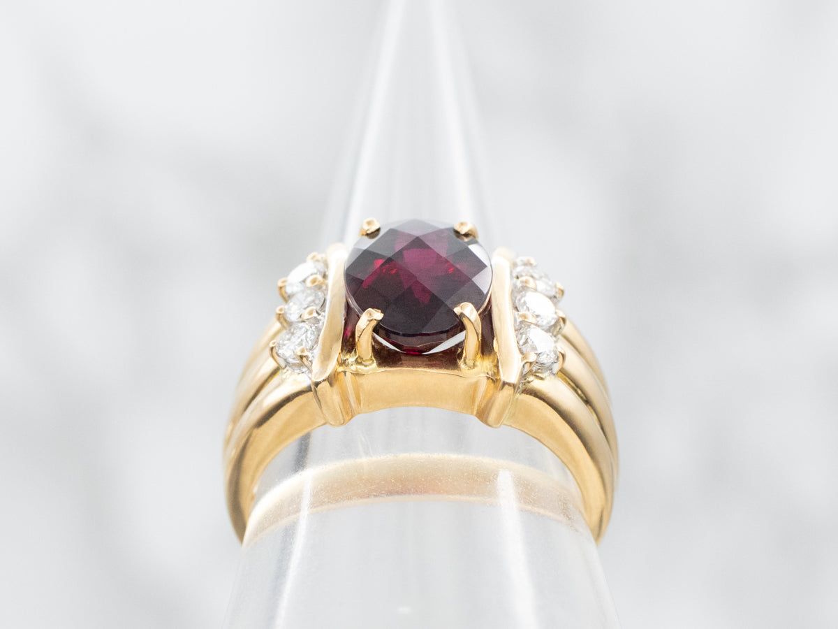 Pineapple Cut Garnet and Diamond Cocktail Ring