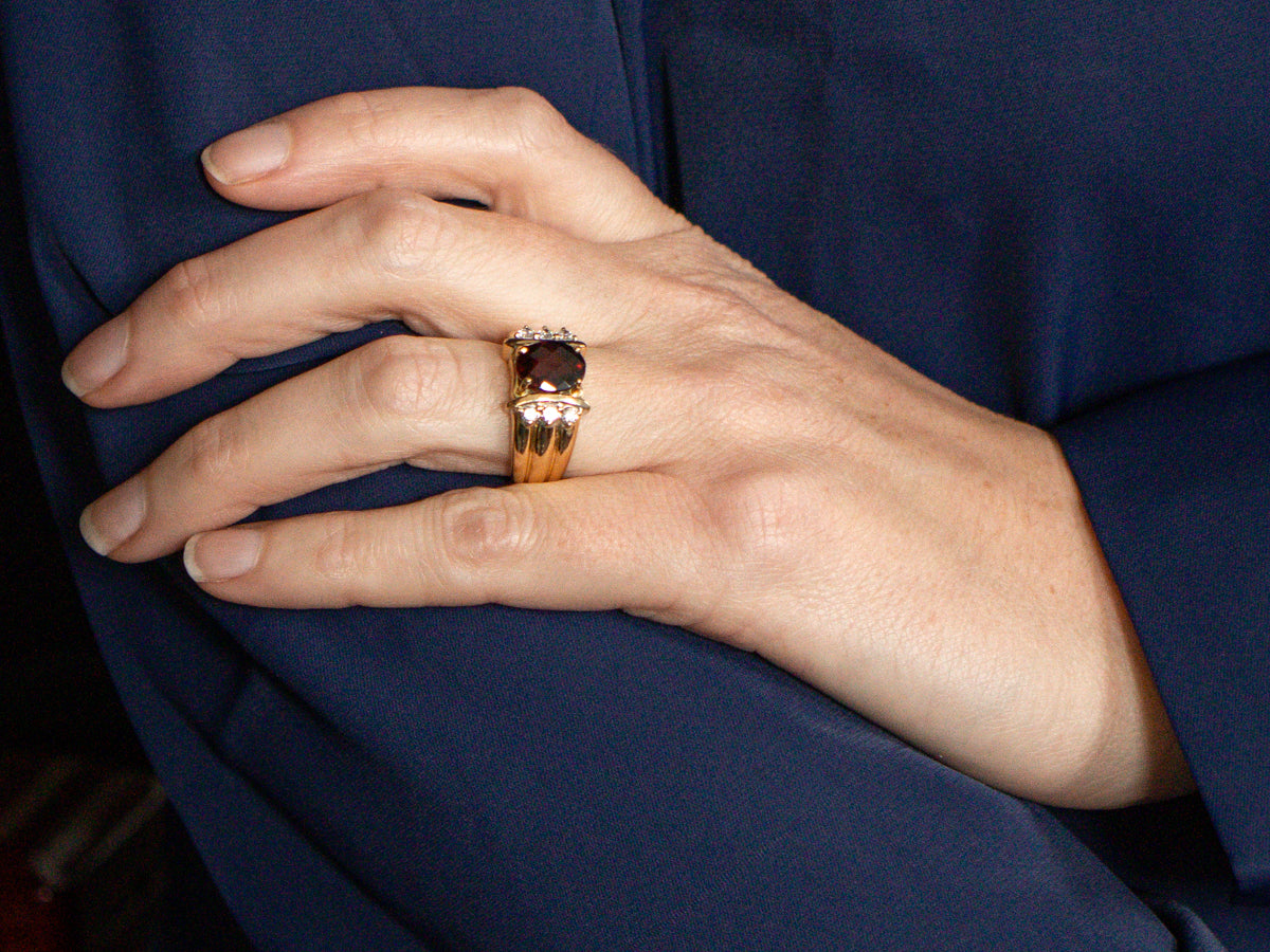 Pineapple Cut Garnet and Diamond Cocktail Ring