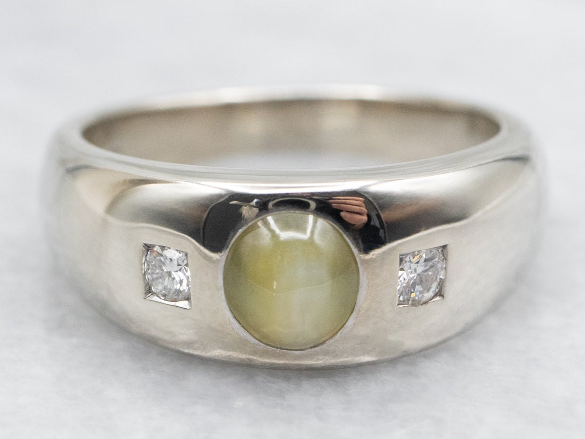 Unisex Cat's Eye Chrysoberyl and Diamond Ring