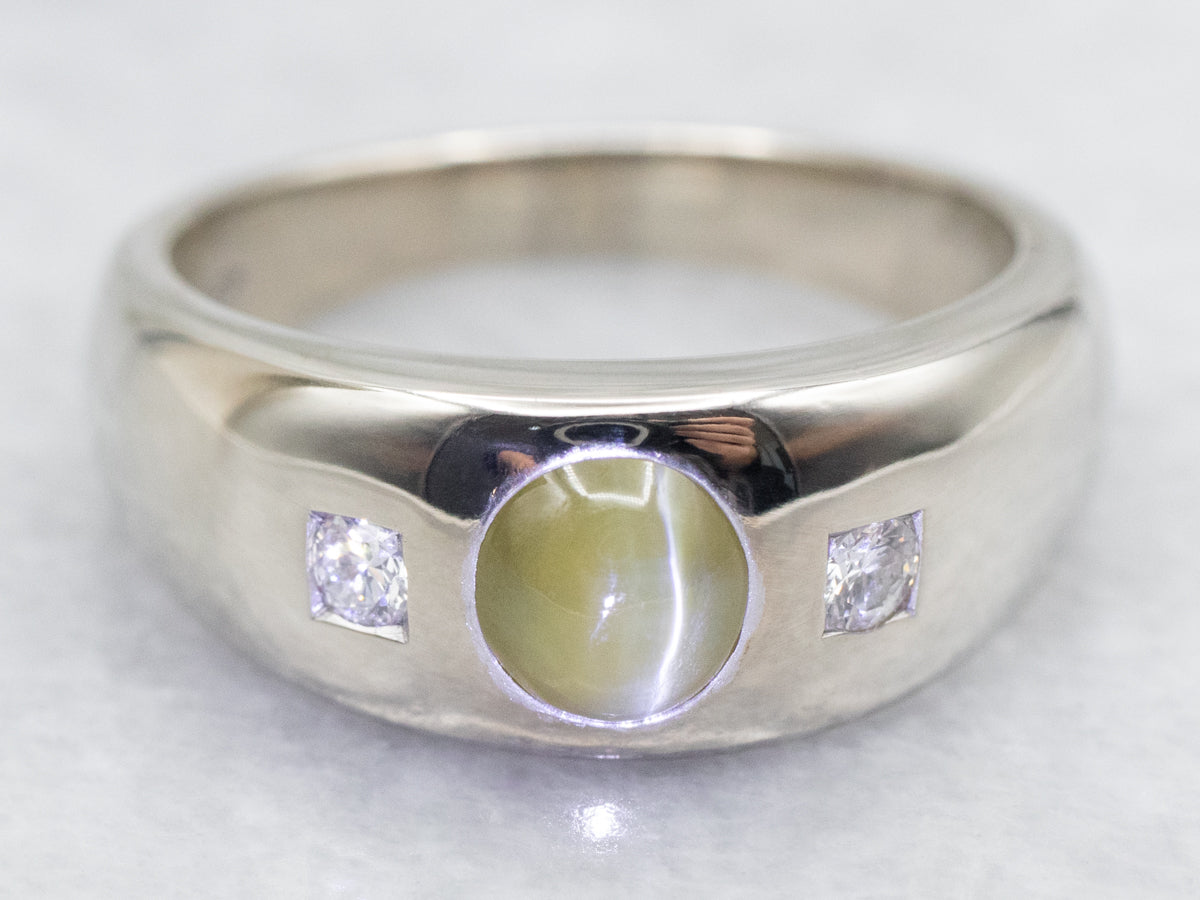 Unisex Cat's Eye Chrysoberyl and Diamond Ring