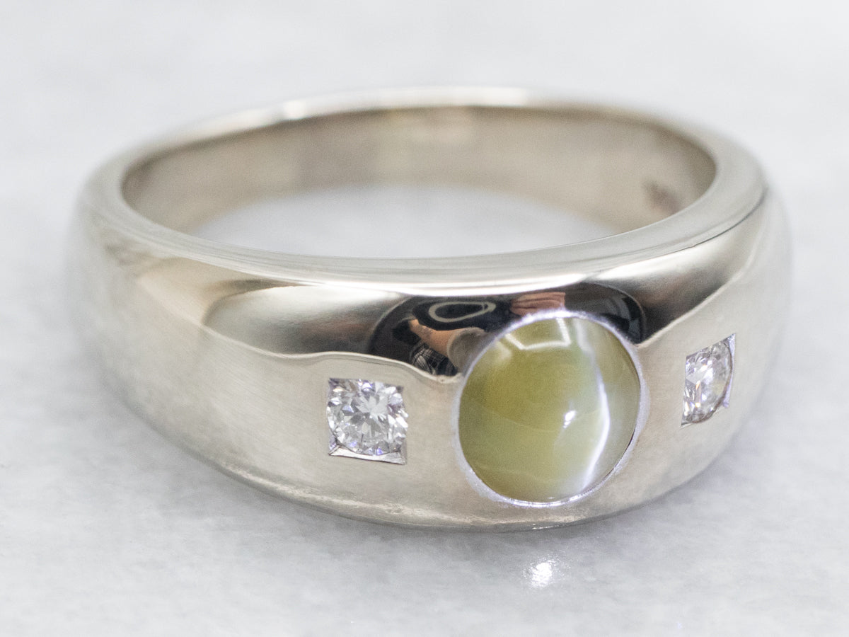 Unisex Cat's Eye Chrysoberyl and Diamond Ring